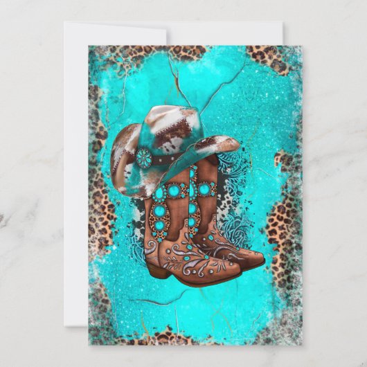 Land Turquoise Boots Wedding Shower-uitnodigingen (Achterkant)