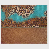 Land Turquoise Leopard Brown Faux Leather Cadeaupapier (Vlak)