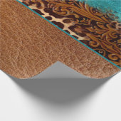 Land Turquoise Leopard Brown Faux Leather Cadeaupapier (Hoek)