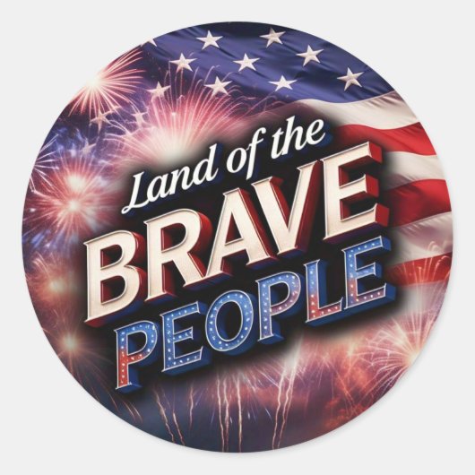 "Land van de dappere mensen" Vuurwerk en Amerikaan Ronde Sticker (Voorkant)