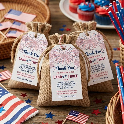 Land van de Drie! 4 juli 3e verjaardagsfeestje Cadeaulabel