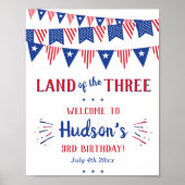 Land van de Drie! 4 juli 3e verjaardagsfeestje Poster (Voorkant)