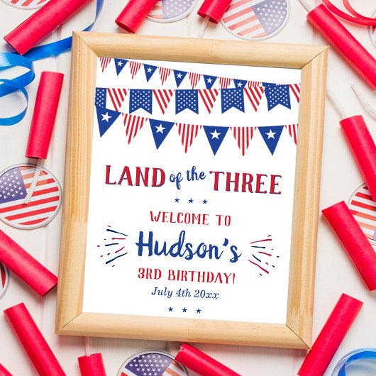 Land van de Drie! 4 juli 3e verjaardagsfeestje Poster