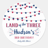 Land Van De Drie! 4 juli 3e Verjaardagsfeestje Ronde Sticker (Voorkant)