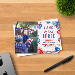 Land van de Drie 4 juli Patriottische 3e Verjaarda Acryl Uitnodigingen