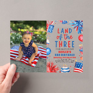 Land van de Drie 4 juli Patriottische 3e Verjaarda Acryl Uitnodigingen