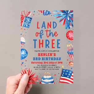 Land van de Drie 4 juli Patriottische 3e Verjaarda Acryl Uitnodigingen