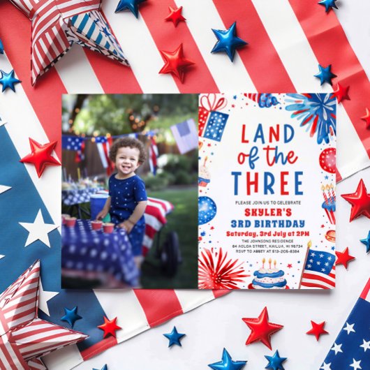 Land van de Drie 4e juli Patriottische 3e verjaard Kaart