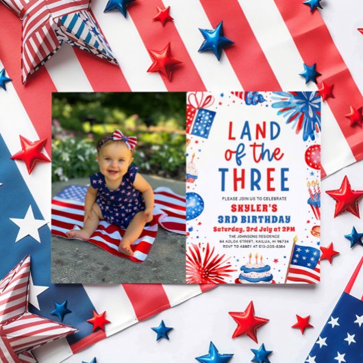 Land van de Drie 4e juli Patriottische 3e verjaard Kaart