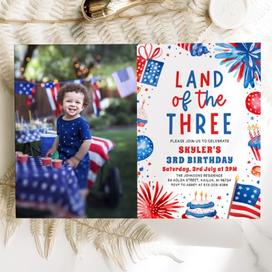 Land van de Drie 4e juli Patriottische 3e verjaard Kaart