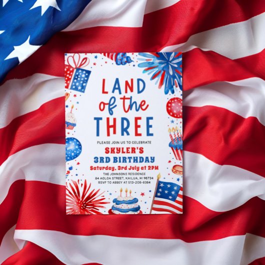 Land van de Drie 4e juli Patriottische 3e verjaard Kaart