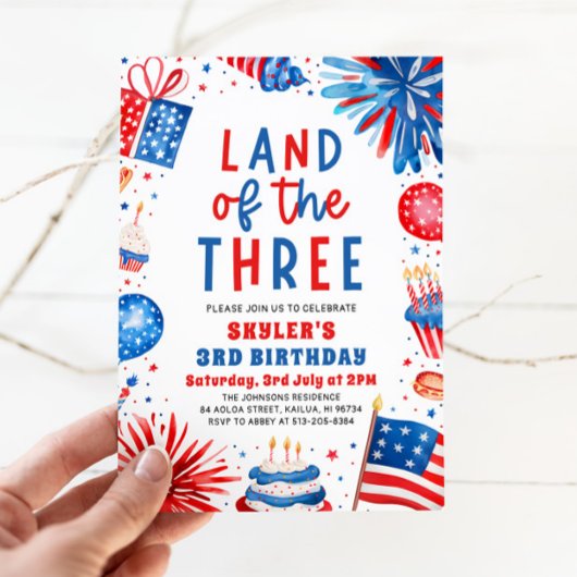 Land van de Drie 4e juli Patriottische 3e verjaard Kaart