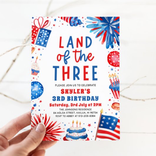 Land van de Drie 4e juli Patriottische 3e verjaard Kaart