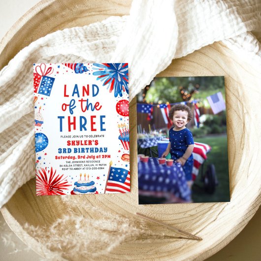 Land van de Drie 4e juli Patriottische 3e verjaard Kaart