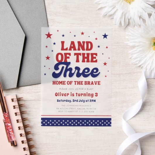 Land van de Drie 4e juli Patriottische 3e verjaard Vellum Uitnodigingen (Huwelijk)