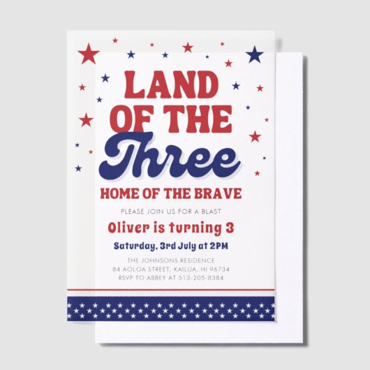 Land van de Drie 4e juli Patriottische 3e verjaard Vellum Uitnodigingen (Offset)