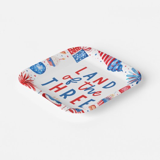 Land van de Drie 4e van juli 3e Verjaardagsfeest Papieren Bordje (Gebogen)