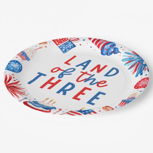 Land van de Drie 4e van juli 3e Verjaardagsfeest Papieren Bordje (Gekanteld)