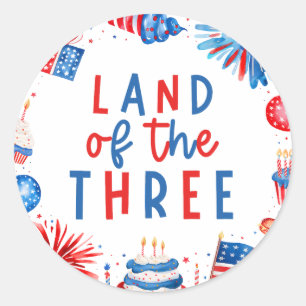 Land van de Drie 4e van juli 3e Verjaardagsfeest Ronde Sticker