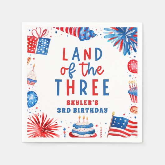 Land van de Drie 4e van juli 3e Verjaardagsfeest Servet (Voorkant)