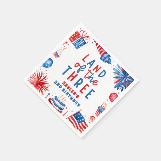 Land van de Drie 4e van juli 3e Verjaardagsfeest Servet (Hoek)