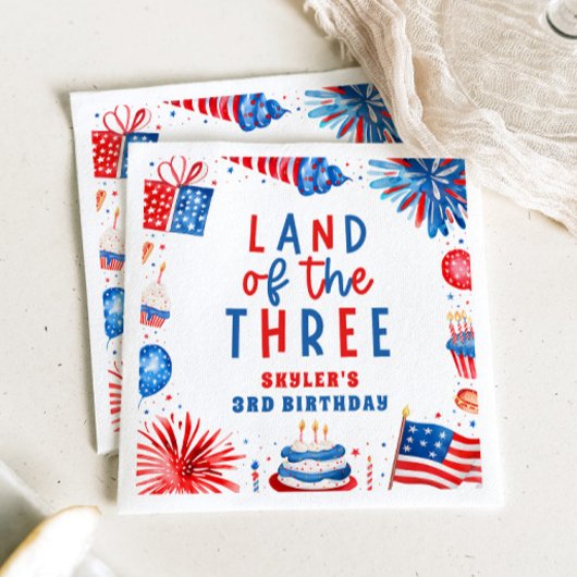 Land van de Drie 4e van juli 3e Verjaardagsfeest Servet