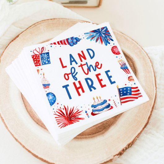 Land van de Drie 4e van juli 3e Verjaardagsfeest Servet