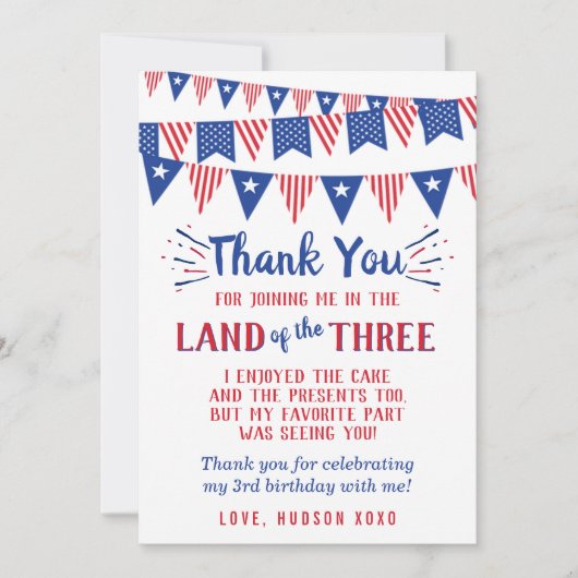 Land van de drie van 3 juli verjaardag bedankkaart (Voorkant)