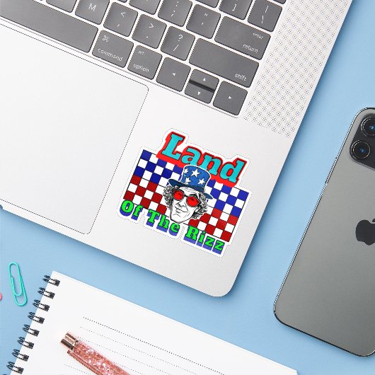 Land van de Rizz 4 juli Sticker (Laptop met iPhone)