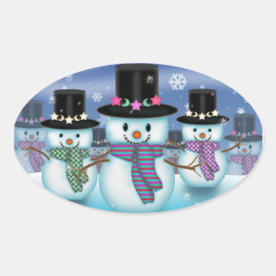 Land van de Sneeuwmannen Kerststickers Ovale Sticker
