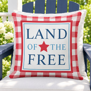 Land van de Vrije Rode Gingham Patriottische Buitenkussen