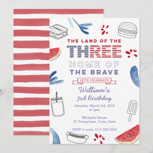 Land van de Vrije sterren en Stripes 3e verjaardag Kaart (Voorkant / Achterkant)