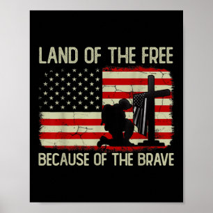 Land van de vrije vanwege dappere Amerikaanse vlag Poster