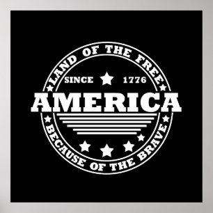 Land van de Vrije vanwege de dappere 4 juli Poster