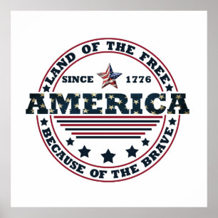 Land van de Vrije vanwege de dappere 4 juli Poster