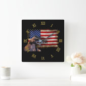 Land van het vrije Patriottische Vlag van de VS en Vierkante Klok (Huis)