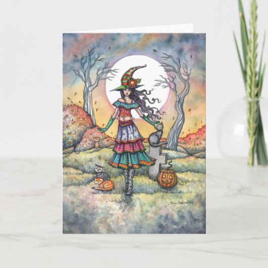 Land van Katten Halloween Heks Fantasie Kunstkaart Kaart (Voorkant)