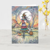 Land van Katten Halloween Heks Fantasie Kunstkaart Kaart (Gele Bloem)
