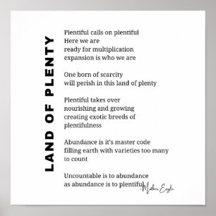 Land van overvloed aanmoediging gedicht poëzie pos poster