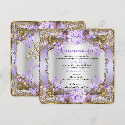  land van Quinceanera - Floral Lavender Paars Kaart (Voorkant / Achterkant)