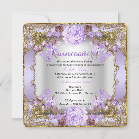  land van Quinceanera - Floral Lavender Paars Kaart (Voorkant)