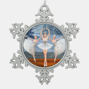 Land van sneeuwdanserende ballerinas tin sneeuwvlok ornament