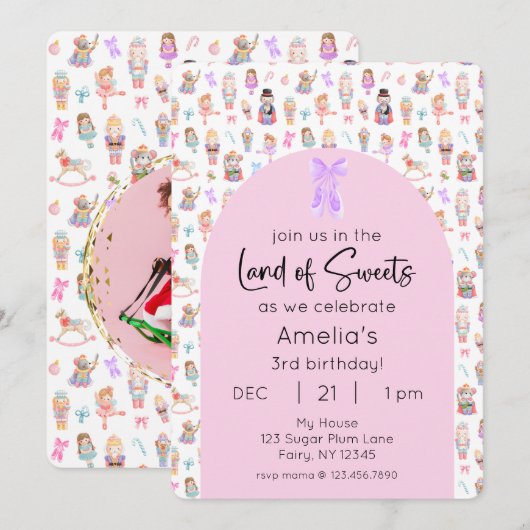 Land van snoepjes Notenkraker Verjaardagsfoto Kaart (Voorkant / Achterkant)