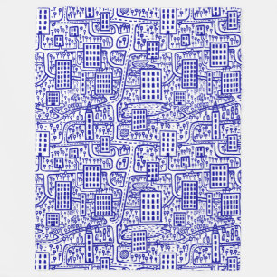 Land van torens - marineblauw op wit fleece deken