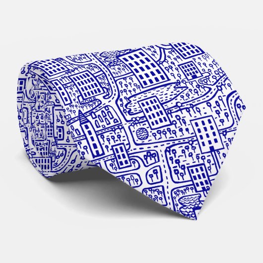Land van torens - marineblauw op wit stropdas (Opgerold)