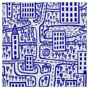 Land van Torens - Navy Blauwe op Wit Stof