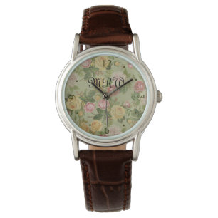 land verweerde bloemen monogram horloge
