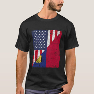 Land Vlag Ontwerp - Half VS Half Liechtenstein T-shirt
