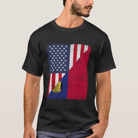 Land Vlag Ontwerp - Half VS Half Liechtenstein T-shirt (Voorkant)