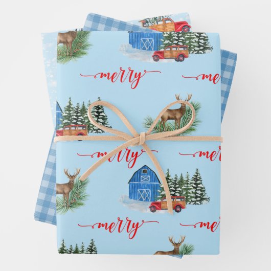 Land  Vrachtwagen, Barn, Deer & Buffalo Plays Inpakpapier Vel (In situ)